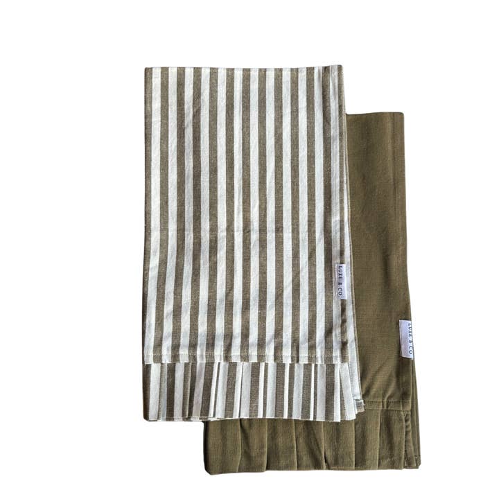 Luxe B Co - Wholesale Tea Towel - Olive Green & White Stripes Ruffle Kitchen Dish Towel3