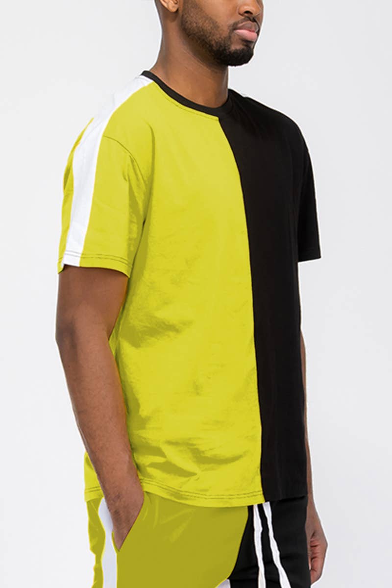 WEIV - Wholesale T-Shirt - Men's - Two Tone Slice Color Block Tshirt1