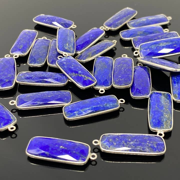 7 abalorios de barra de lapislázuli, chapados en plata, abalorios de piedras preciosas de lapislázuli, hallazgos de joyería a granel para venta al por mayor de Akstar Gems