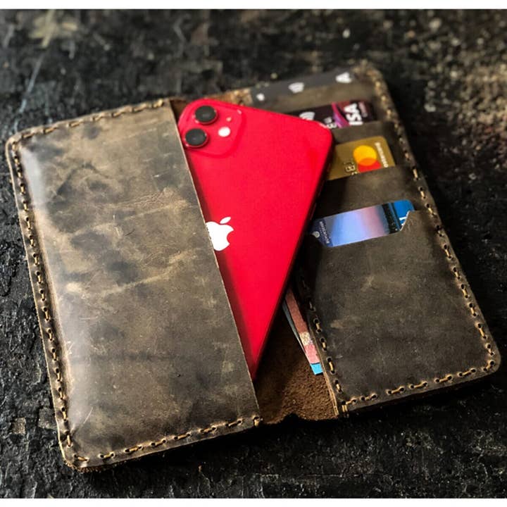 Portafoglio da uomo in pelle vintage con porta cellulare e porta carte per la vendita all'ingrosso da parte di ML Marcaleather