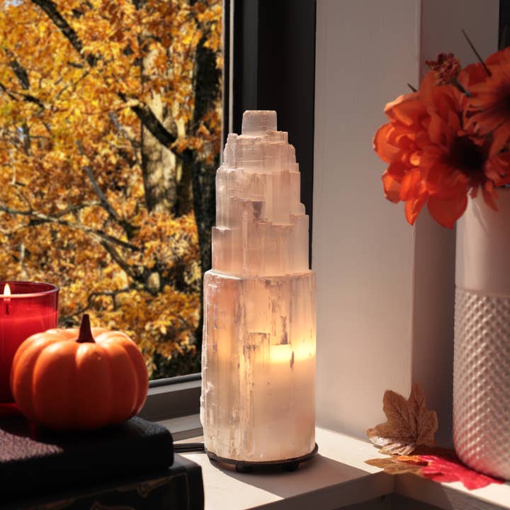 Natures Artifacts Inc - Wholesale Accent/Desk Lamp - Selenite Crystal Lamp from Morocco - Choose Your Size1