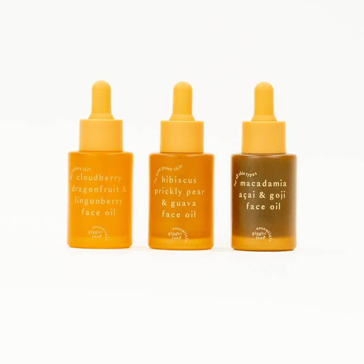 glowing skin facial oil, 3 options: acne prone, mature skin, normal skin • 100% natural, nothing synthetic • 1 oz for wholesale by Ginger June Candle Co.