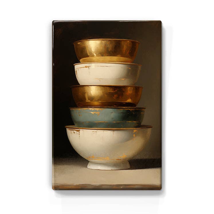 Laqueprint - Wholesale Art Print - Stack of Gold - White 4 bowls