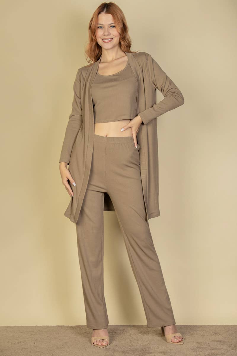 CAPELLA APPAREL - Wholesale Lounge Set - Women's - 3 Pieces Cami Top with Pants and Long Cardigan Set10