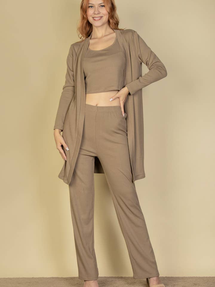 CAPELLA APPAREL - Wholesale Lounge Set - Women's - 3 Pieces Cami Top with Pants and Long Cardigan Set10