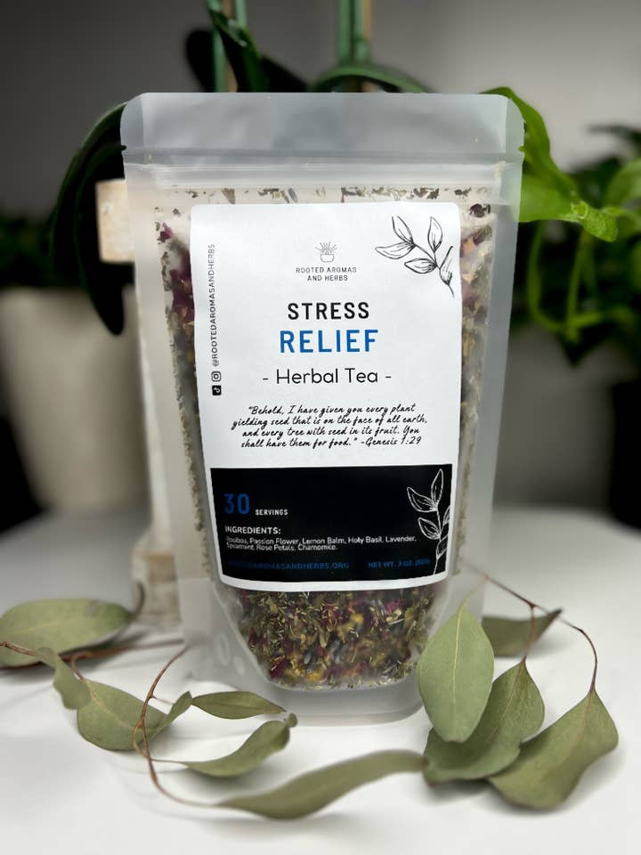 Stress Relief Herbal Blend Loose Tea for wholesale by Rooted Aromas and Herbs