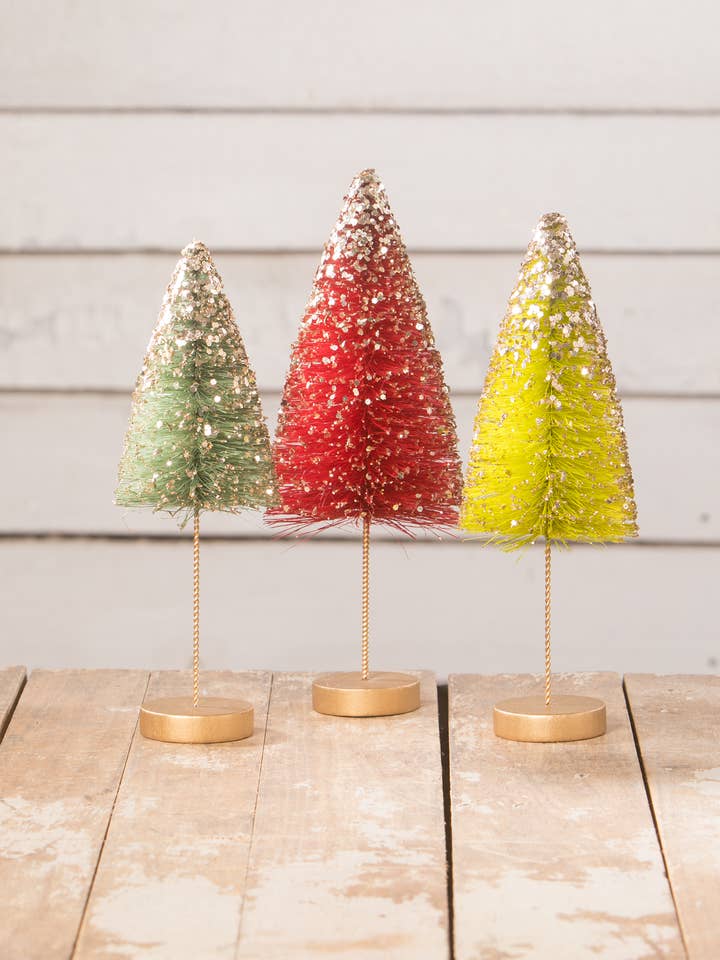 Jewel-tide Long Stem Bottle Brush Trees S3 for wholesale by Bethany Lowe Designs