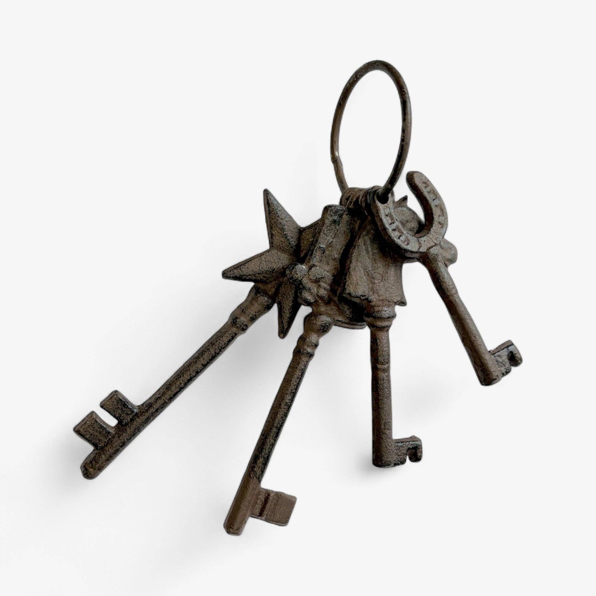 Iron & Blossom - Wholesale Decorative Tabletop Object - Intricate Cast Iron Antique Key Set with Ring, Rustic Home Decor Accents6