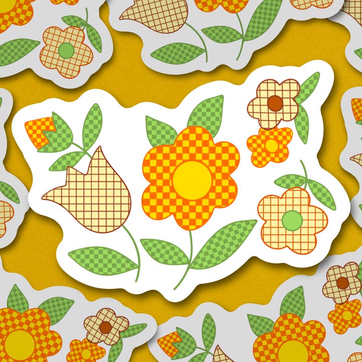 Sage and Virgo - Wholesale Phone & Laptop Stickers - Retro Gingham Flowers, 70s vibe sticker