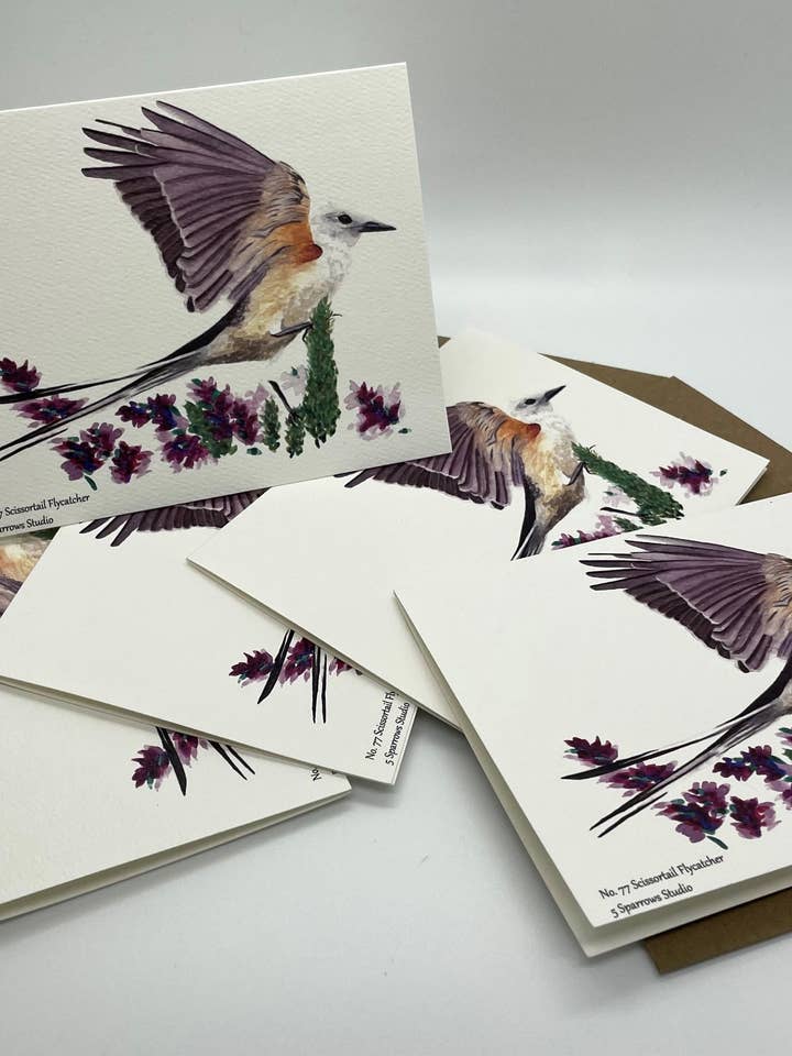 Schwanzsporn-Königstyrann - Notizkarte mit Umschlag für den Großhandel von Bird Art by KB