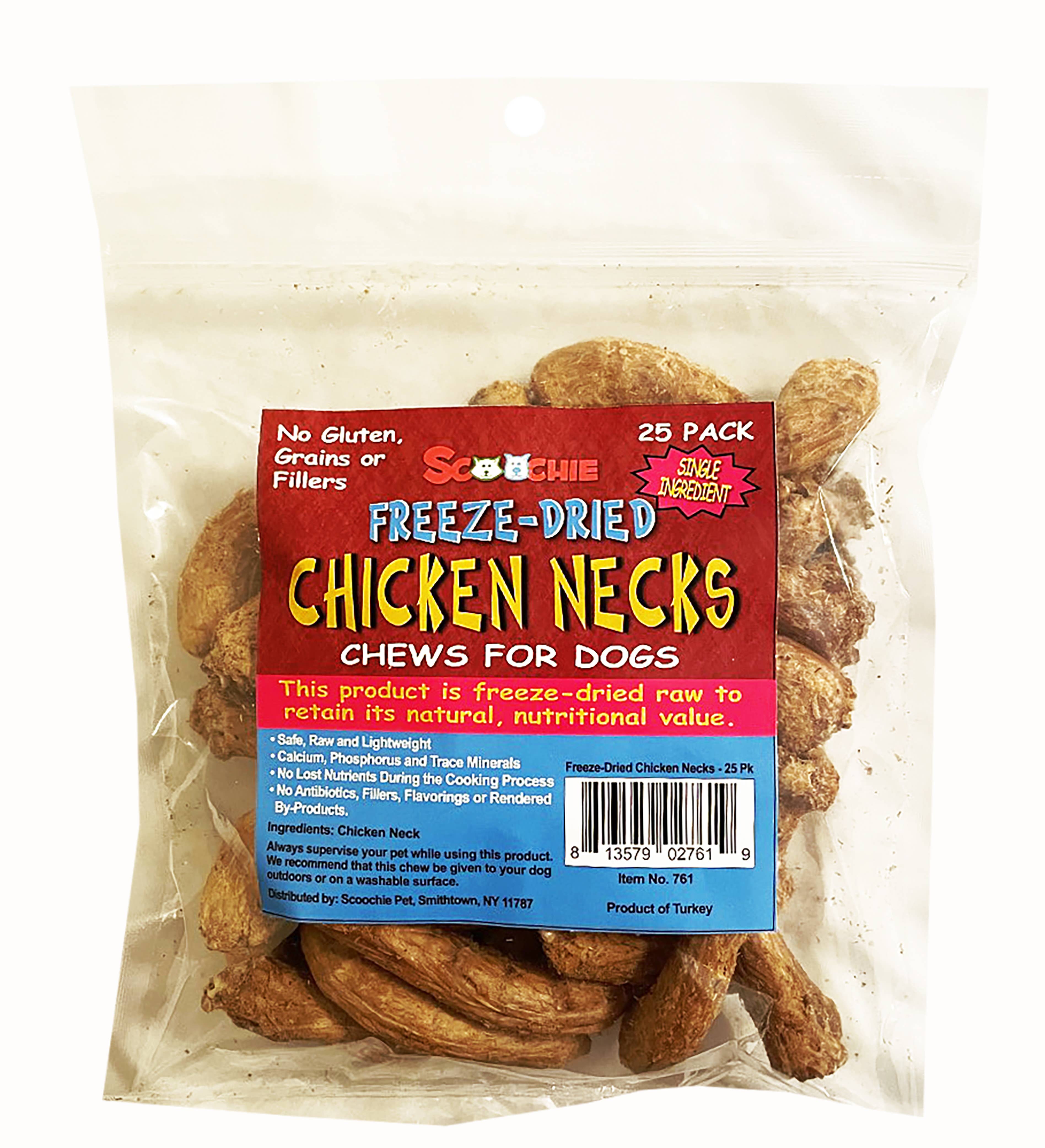 Scoochie Pet Products - Wholesale Pet Treats - Dog - 25 Pack Freeze Dried Chicken Necks in Zip Lock Bag with UPC0