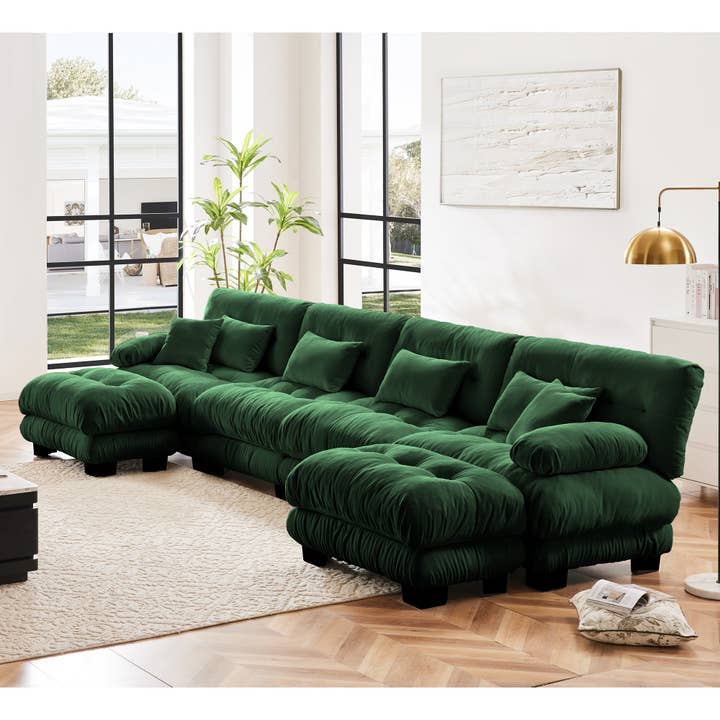 39F Inc. - Wholesale Sofa - Modular U-Shaped 4-Seat Green Chenille Sectional Sofa6