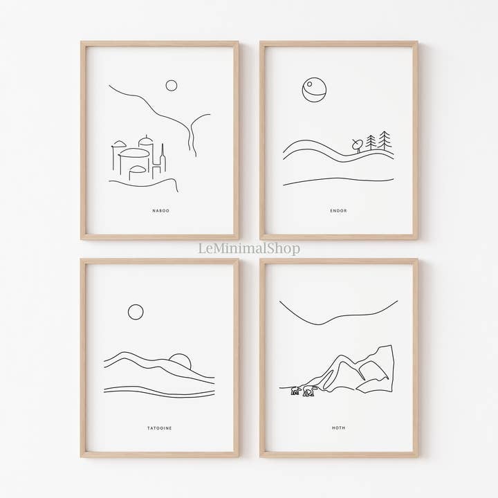 Star Wars Landscape Planet Minimalist Art - Set of 4 Prints for wholesale by LeMinimal