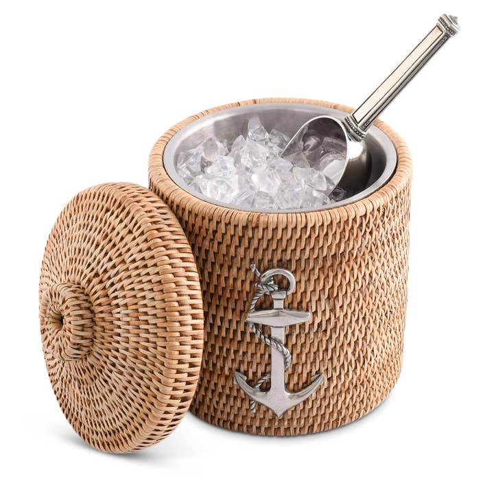 Vagabond House - Wholesale Ice Bucket - Anchor Hand Woven Wicker Rattan Lidded Ice Bucket