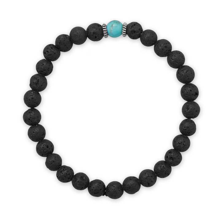 Silver Stars Collection - Wholesale Beaded bracelet - Turquoise and Lava Bead Stretch Bracelet 0