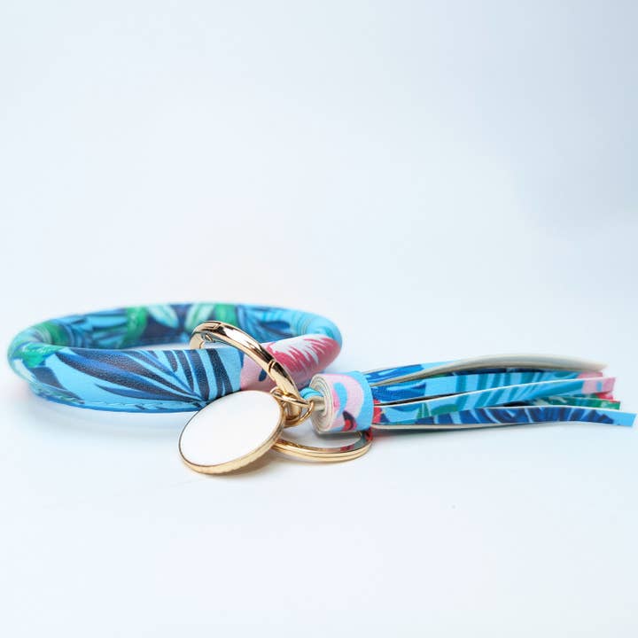 iconic mi - Wholesale Keychain Bracelet - Bangle Bracelet Keyring with Tassel Wristlet Tropical Leaves