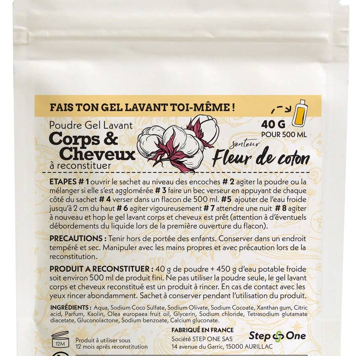 Dose 40 g gel doccia corpo e capelli fiore di cotone per la vendita all'ingrosso da parte di STEP ONE SAS