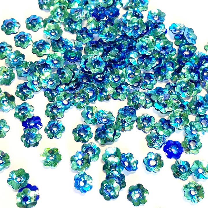 Flower - 6mm - Blue Opaque Metallic w Green Lights (S65) for wholesale by Colour Streams