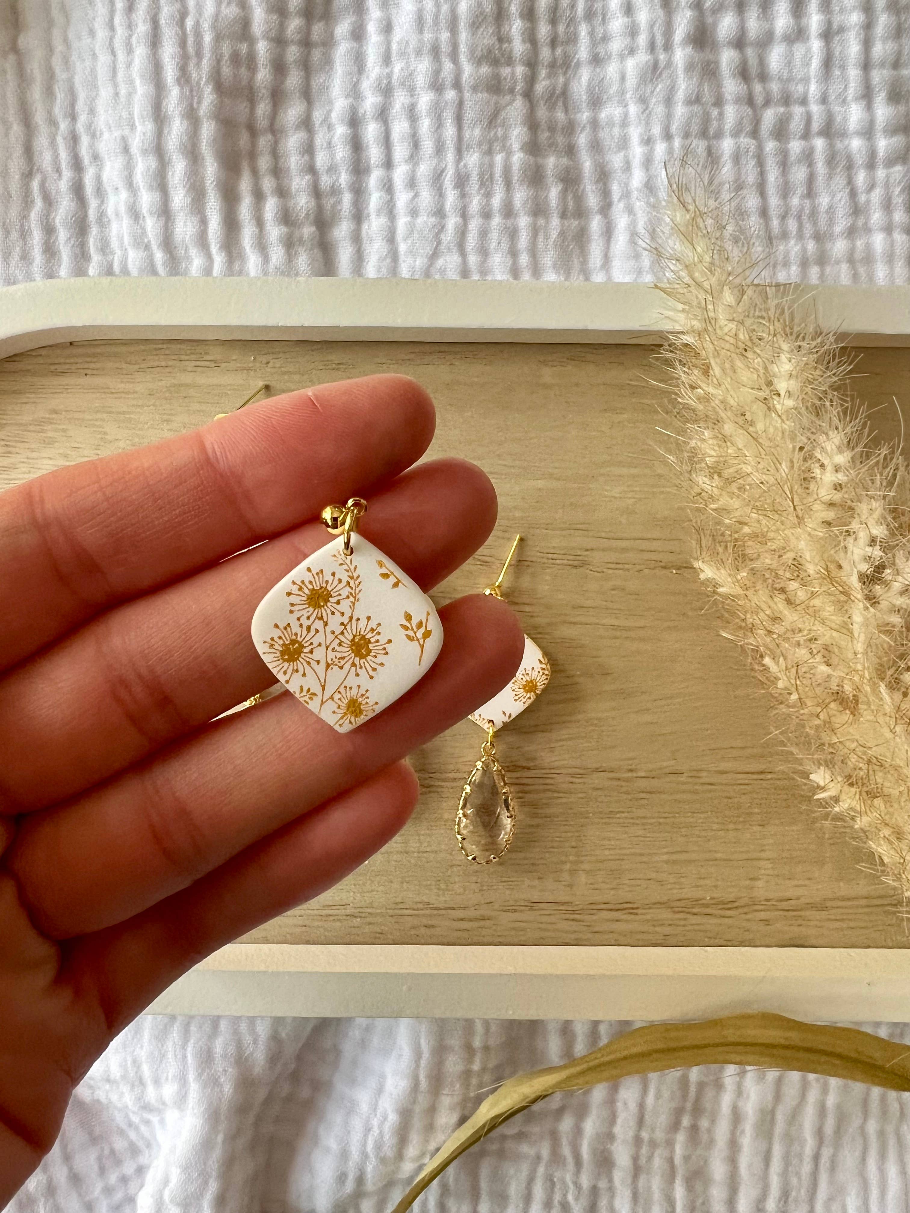 SeizeTheClayJewelry - Vente Boucles d'oreilles pendantes - Boucles d'oreilles en argile de pissenlit1