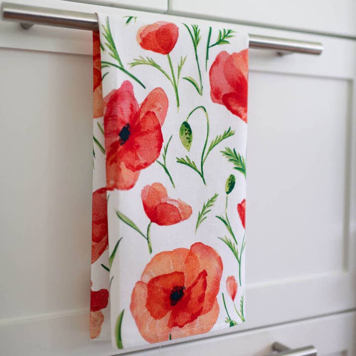 Watercolor Wednesday - Wholesale Tea Towel - Red Poppy Tea Towel | Watercolor Wildflower Kitchen Towel