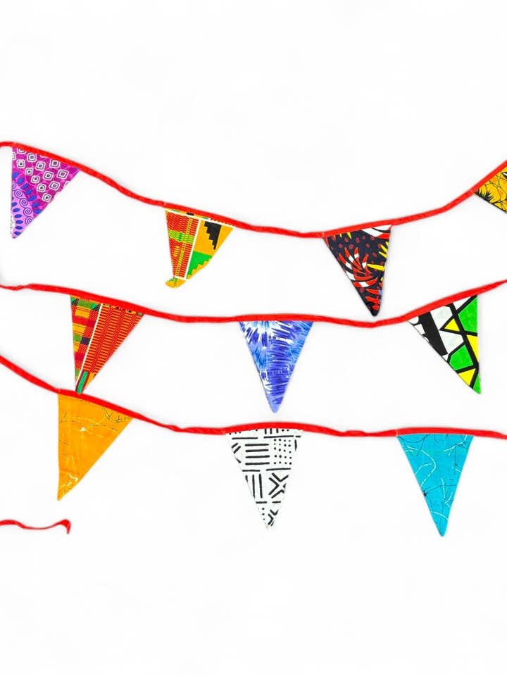 African print Bunting Flags / Fabric Garlands - Red ribbon - 5 meters for wholesale by AfricanFabs