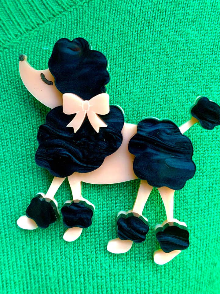 Pink and Black French Poodle Brooch for wholesale by Birdie Bananas