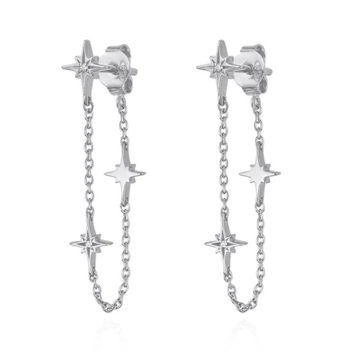 Savannah Star Drop Chain Earrings | 925 Sterling Silver for wholesale by LUNA CHARLES EMRA LTD