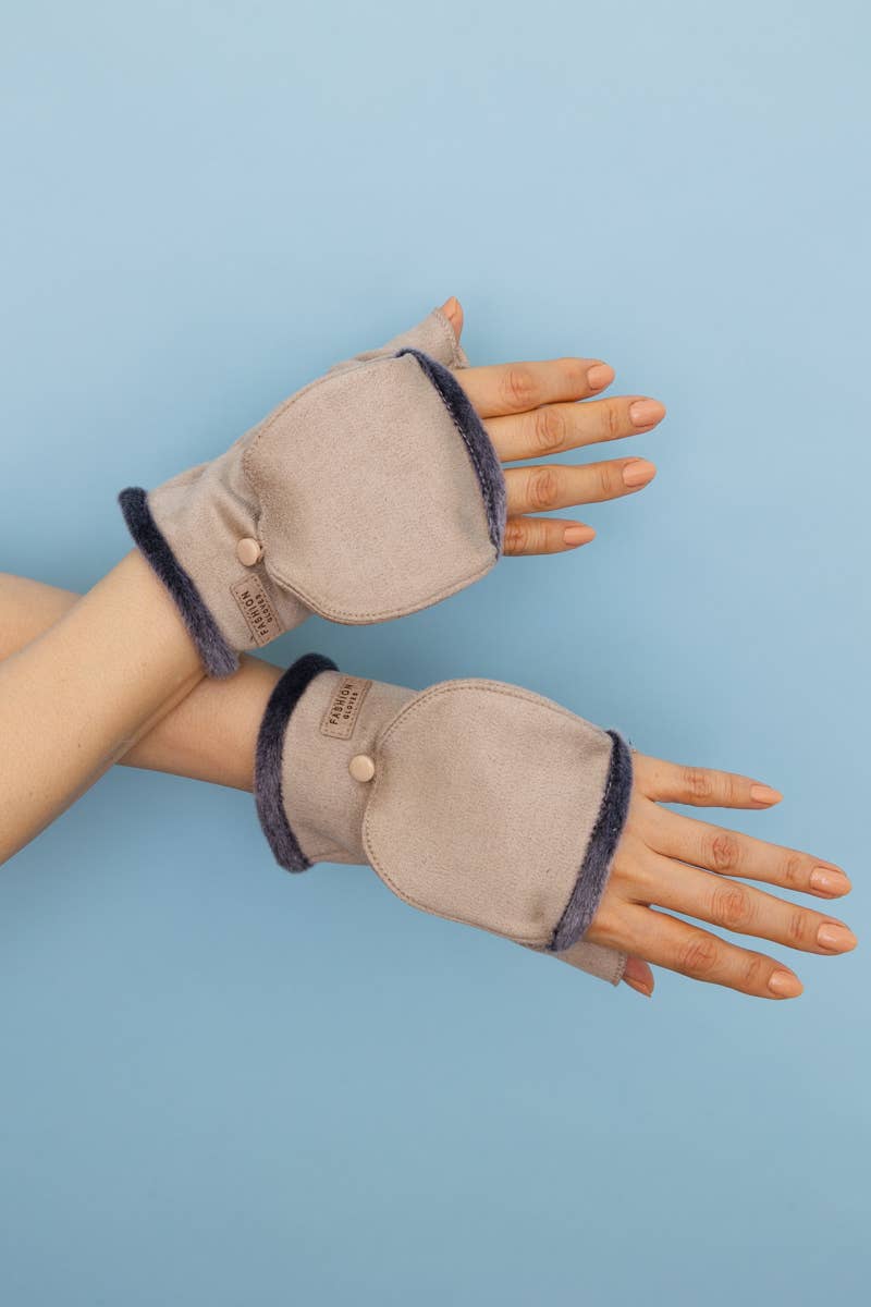 Leto Accessories - Wholesale Gloves - Unisex - Convertible Faux Suede Fingerless Mittens6