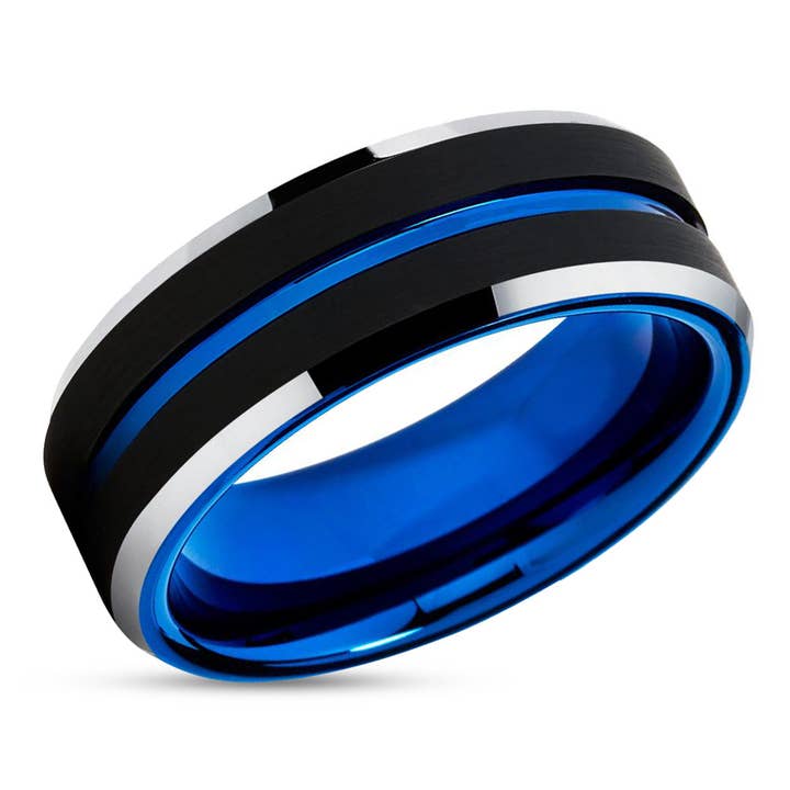 Blauwe trouwring van wolfraam - zwarte wolfraamring - blauwe trouwring - wolfraamcarbide voor wholesale door Lucky Love Rings