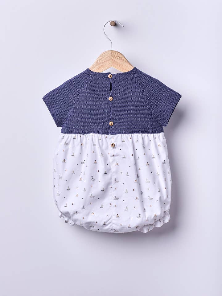 Wedoble - Wholesale Overalls - Baby - Short-sleeved shortie with sailboat print | SEA BREEZE