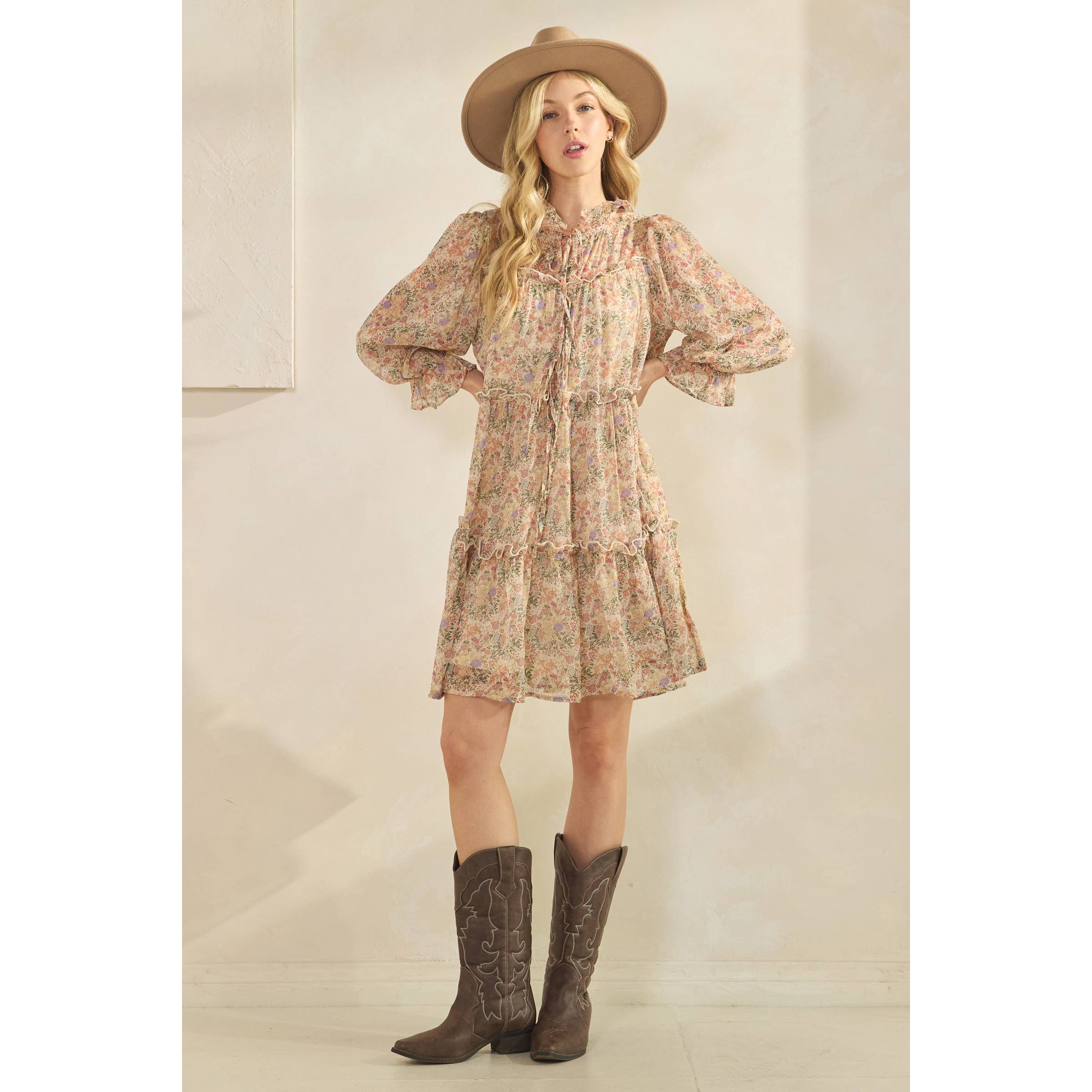 Sage + Fig - Wholesale Dress - Women's - VINTAGE-INSPIRED FLORAL TIERED RUFFLE DRESS (SD7768)17