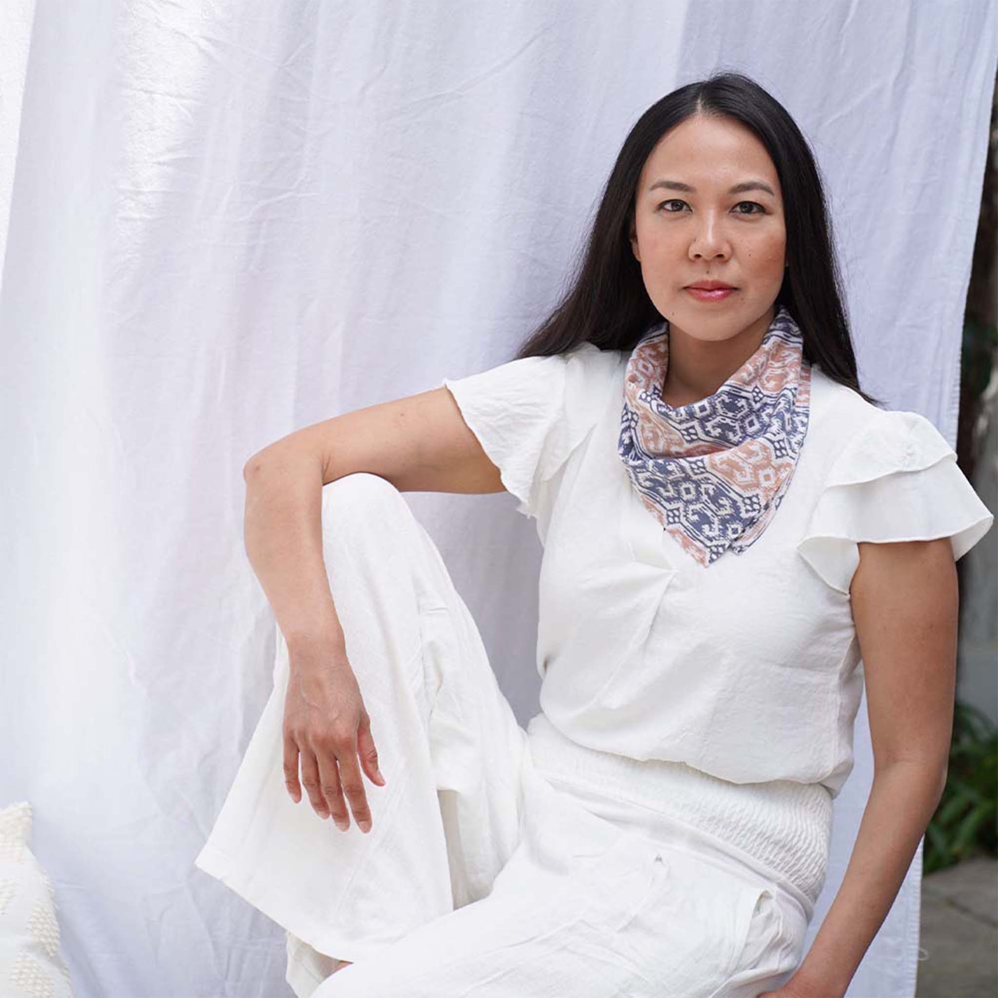 Kasih Co-op - Wholesale Bandana - Uniseks - Handgeverfde batikbandana blauw geel 100% katoen met de hand gestempeld7