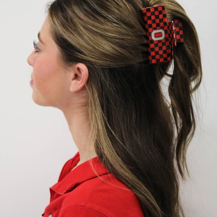 BANDED - Wholesale Hair Clip - Women's - Ohio State® Eco Checkered Block O - Logo Claw Clip