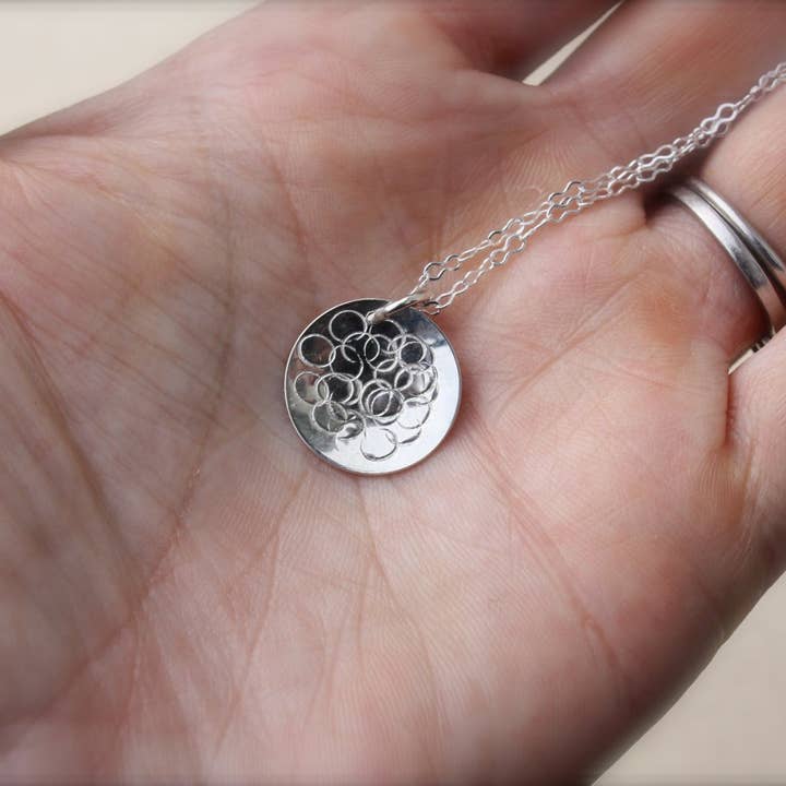 Kitty Stoykovich Designs - Wholesale Pendant/Charm Necklace - Sterling Silver Disc With Dots Design Necklace