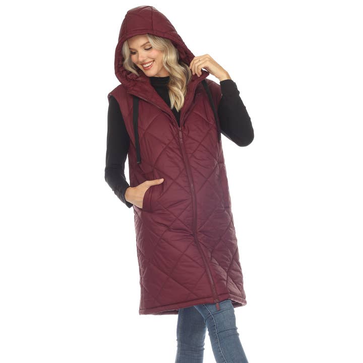 WHITE MARK - Wholesale Outerwear Vest - Women's - Women's Diamond Quilted Hooded Puffer Vest