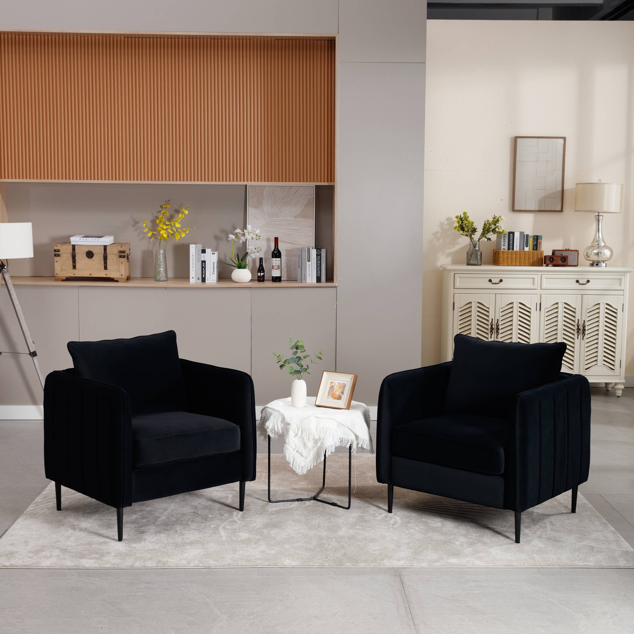 39F Inc. - Vente Chaises - Fauteuil simple confortable en velours Chaise d'appoint Beige/Noir/Gris/Vert10