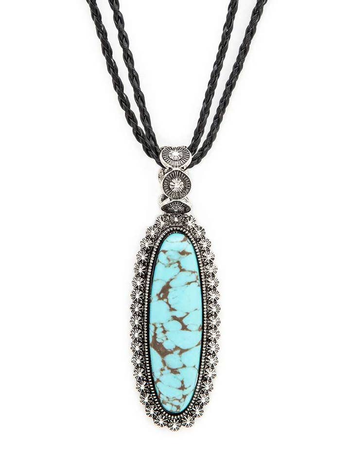 Western Turquoise Pendant Long Necklace Set for wholesale by Artini Accessories