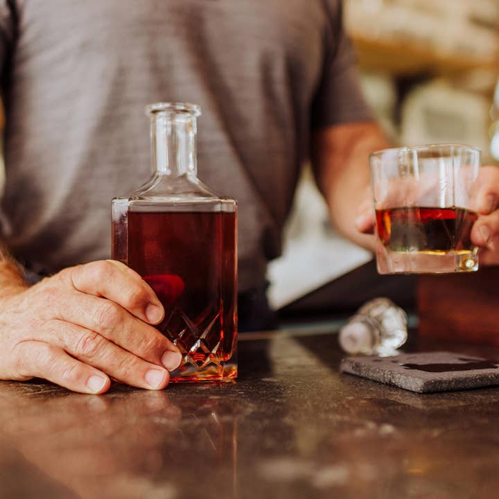 Dark Stain Parawood Whiskey Box with Decanter - Gift Set for wholesale on Faire15