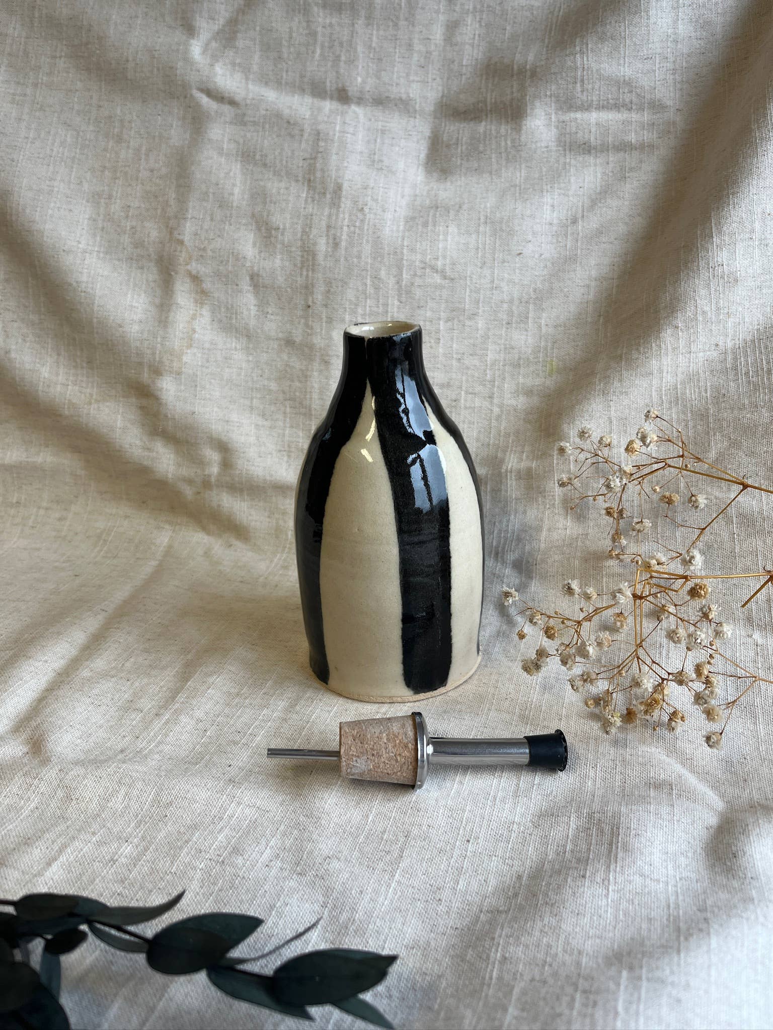 Charlotte Manser Ceramics - Wholesale Oil/vinegar dispenser - Stripe Ceramic Oil Bottle1