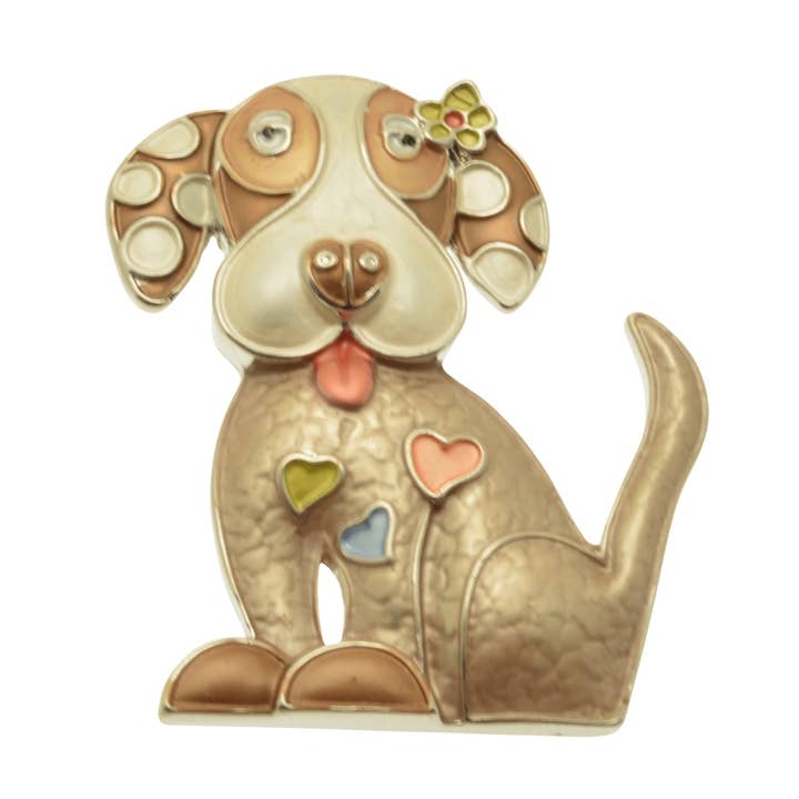 Golden Brown Dog Magnetic Brooch for wholesale by Miss Milly Limited