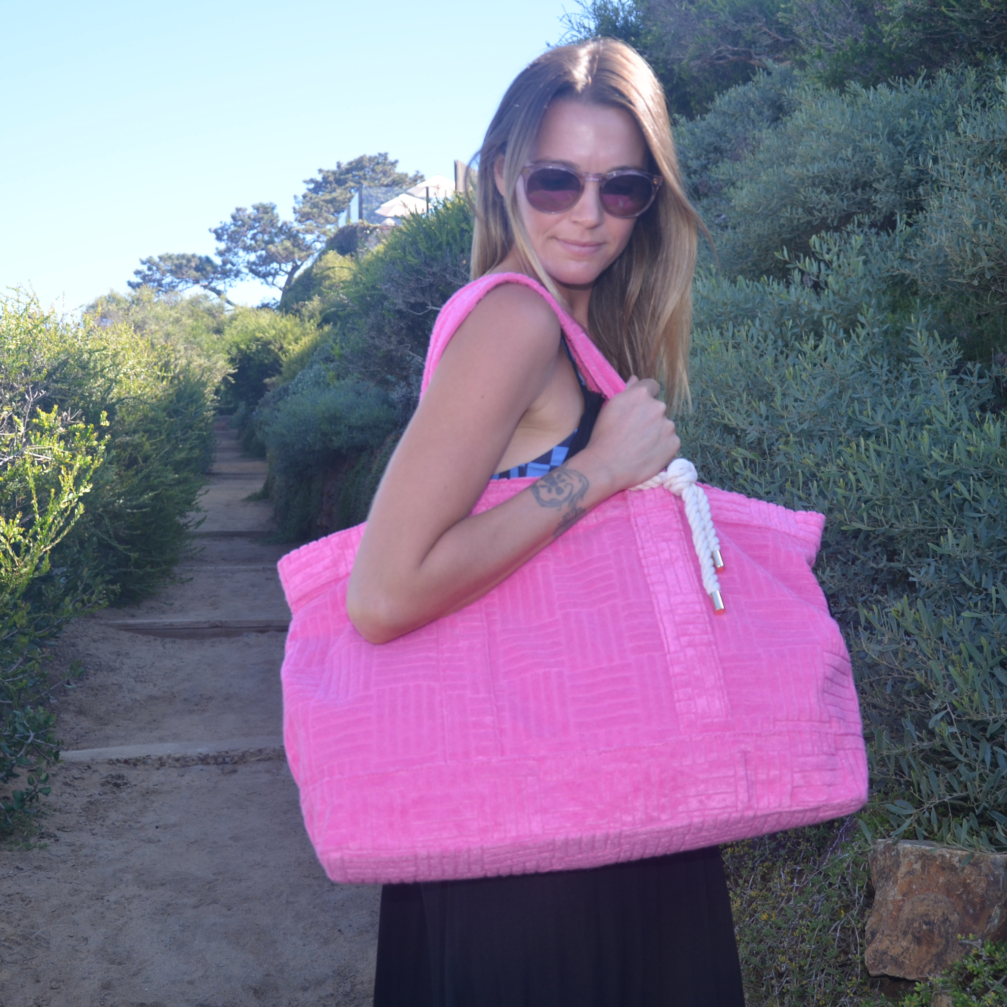 Bette - Wholesale Tote Bag - Women's - Rosa Pink Terry Cloth Weekender Bag Set w/ Waterproof Clutch11