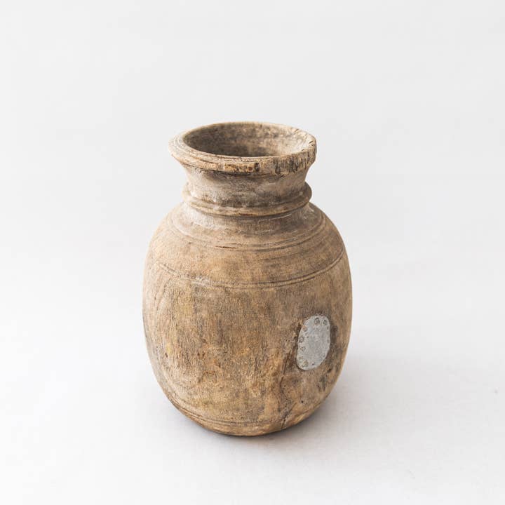Sandstone & Sage - Wholesale Vase - Antique Neutral Primitive Wooden Vase
