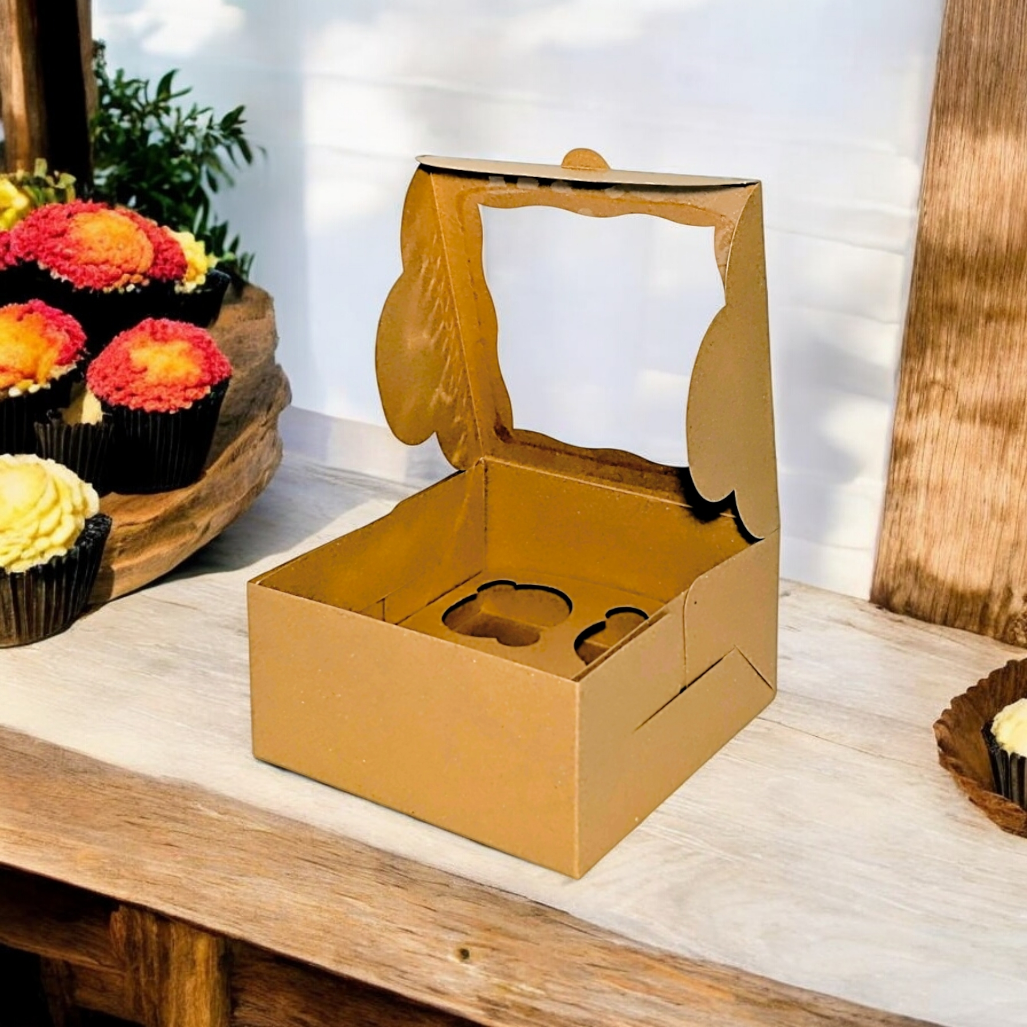 Tennessee IMPEX - Wholesale Cupcake/Muffin Pan - Cupcake Boxes with insert for 4 Pastries (6x6x3 inch) Kraft2