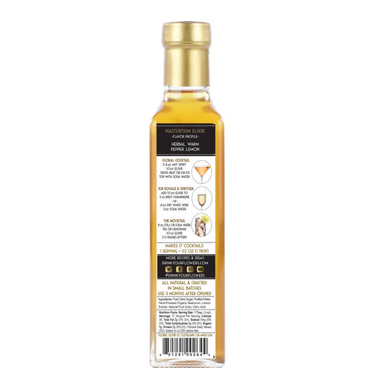 Floral Elixir Co. – Engroshandel Cocktailmix/sirup – Citron Nasturtium Elixir. Helt naturlig cocktail & sodasirup.