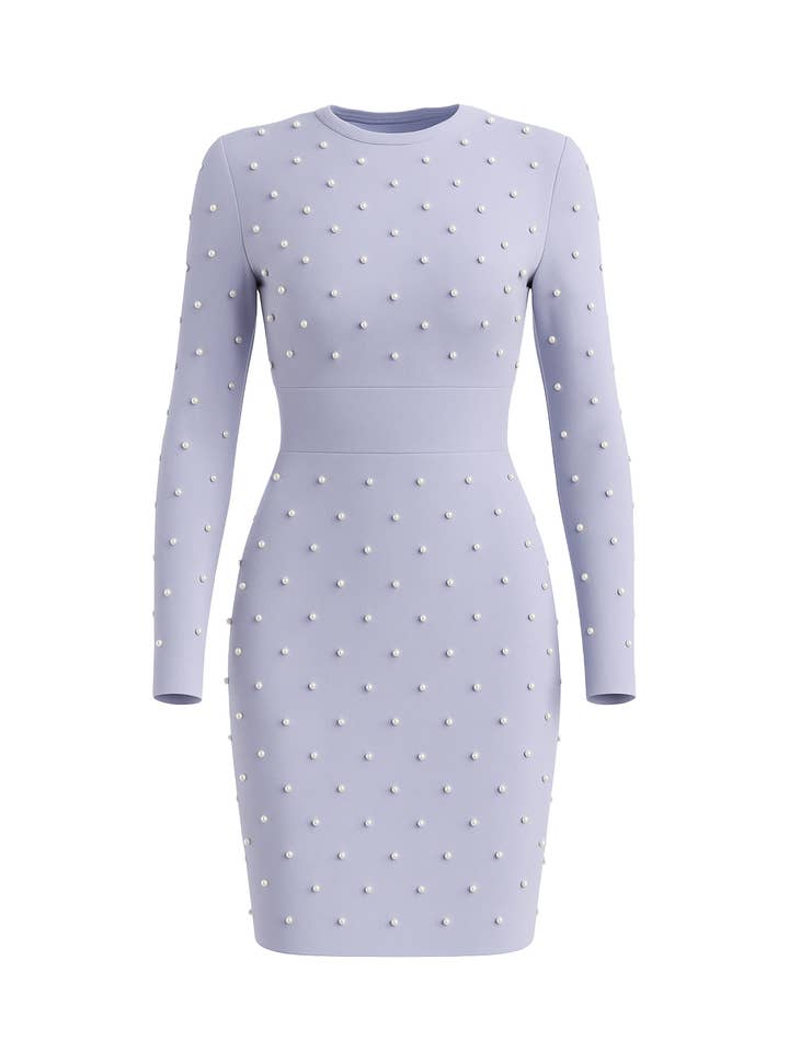 SILVER BLUE Bandage long sleeve pearl mini dress for wholesale on Faire0