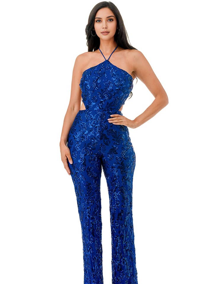 CP51746: PAILLETTEN-OVERALL MIT NECKHOLDER UND GEKREUZTEM RÜCKEN für den Großhandel von Lovesome