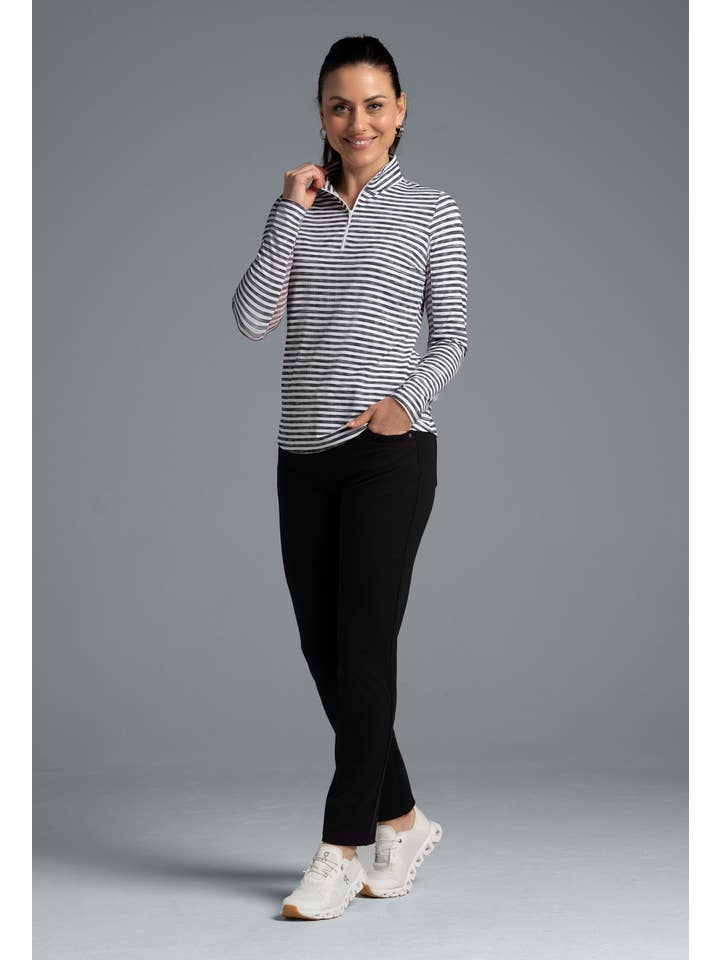 IBKÜL - Wholesale Athletic Top - Women's - Landon Stripe II Print Long Sleeve Mock Neck Top – 10164