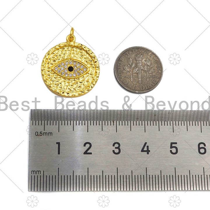 BestBeads&Beyond – wholesale Individuell berlock/hänge – 18K guld silver bana onda ögat mynt form hänge/charm, skydd öga armband halsband charm, onda ögat hänge charm, 21mm, sku #Z1246