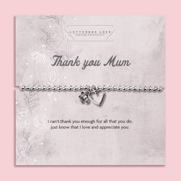 Thank you Mum Silver Plated Beaded Bracelet in Box for wholesale by Letterbox Love Bracelets