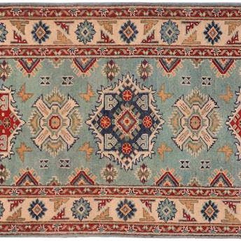 Rustic Kazak Delaney Light Green/Beige Wool Rug - 2'8'' x 9'5'' for wholesale by Arshs Fine Rugs